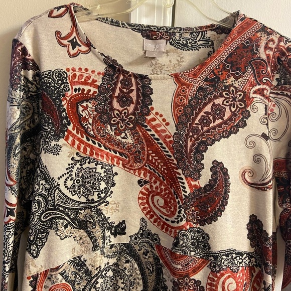Chico’s knit tunic top paisley cream brown long line Large - Picture 3 of 7